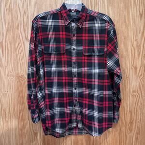 Vintage 1990s Polo by Ralph Lauren Flannel Cotton Soft Heavy M Black Red Plaid